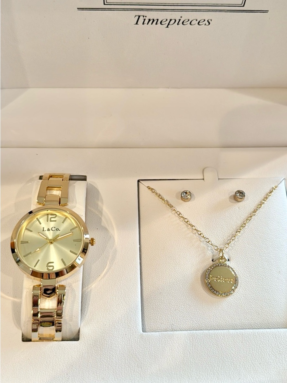 L & Co Women’s Gold-Tone Watch and Necklace Jewelry Set - New
